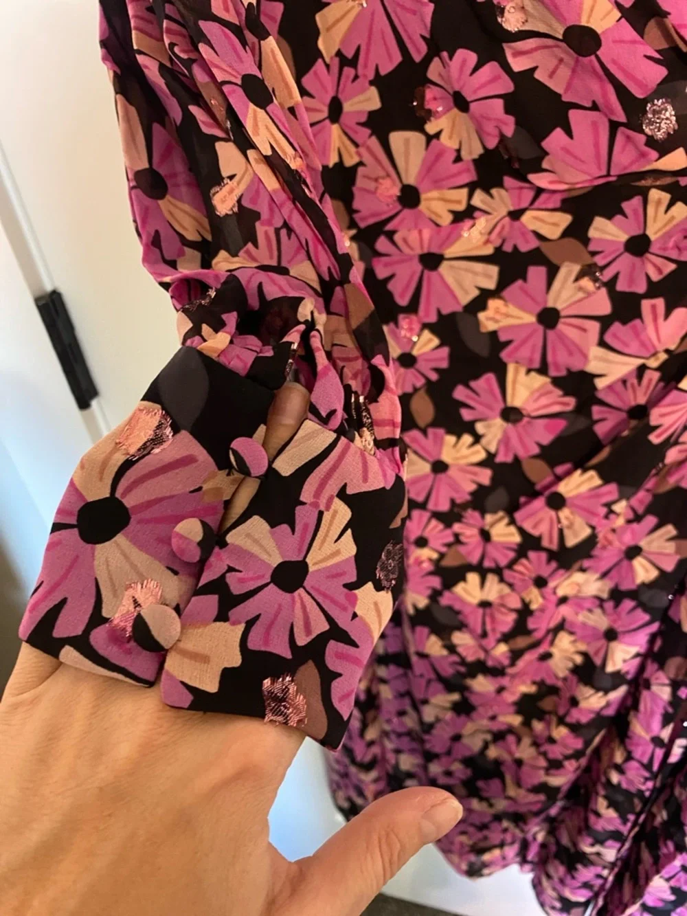 kate spade Black and Pink Floral Long-Sleeve Wrap Dress
